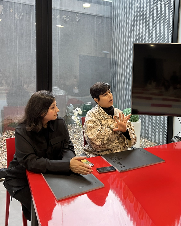 Designers Deiri Paeza talking during the Guest Talk at ferrari fashion School.