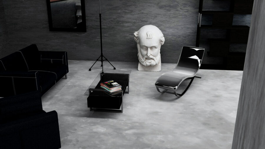 featured-livingmatters-business render di un concept multibrand store con interni grigi