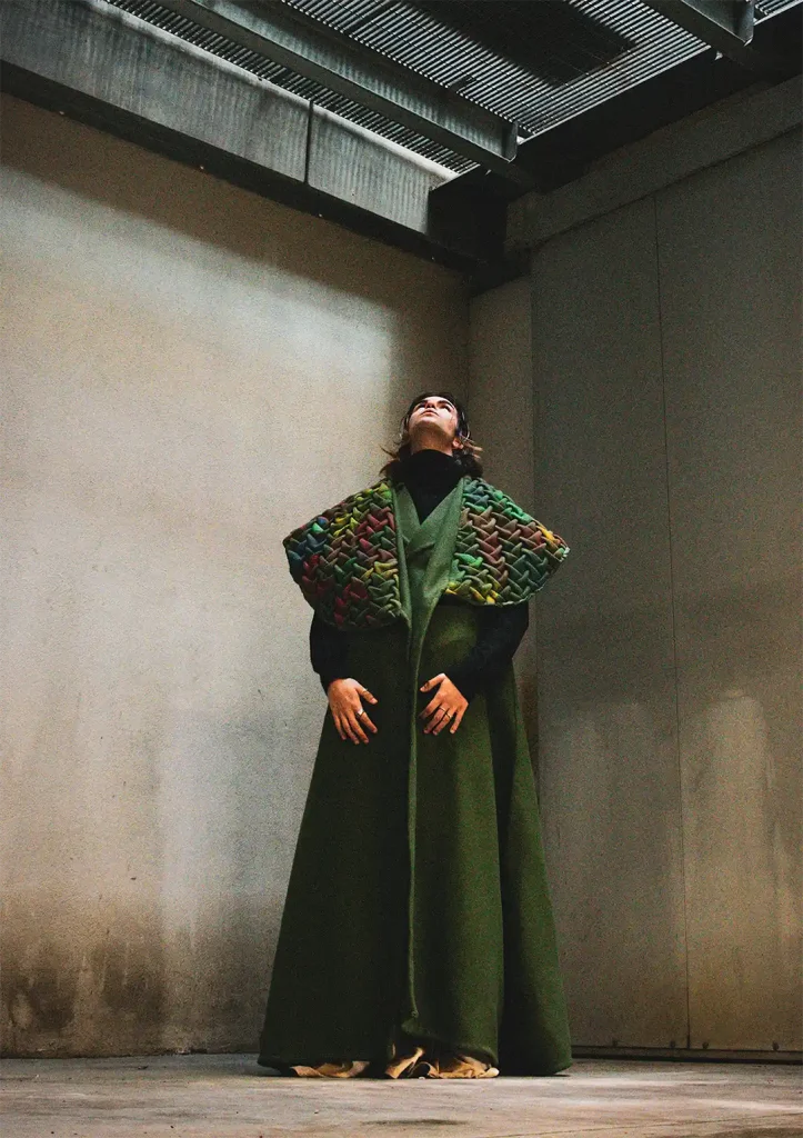 Model poses wearing a student's look.
